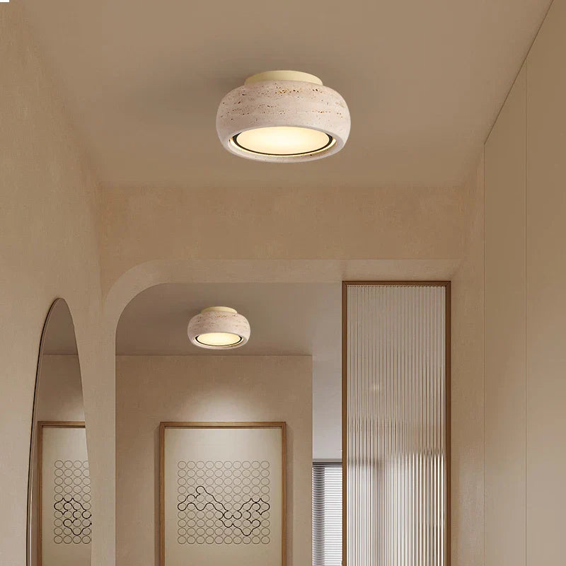 Yellow Travertine LED Ceiling Lamp Art Decoration for Home Lighting