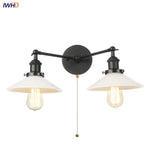 Industrial LED Wall Light Fixture with Pull Chain Switch, 2 Heads Bedside Lamp