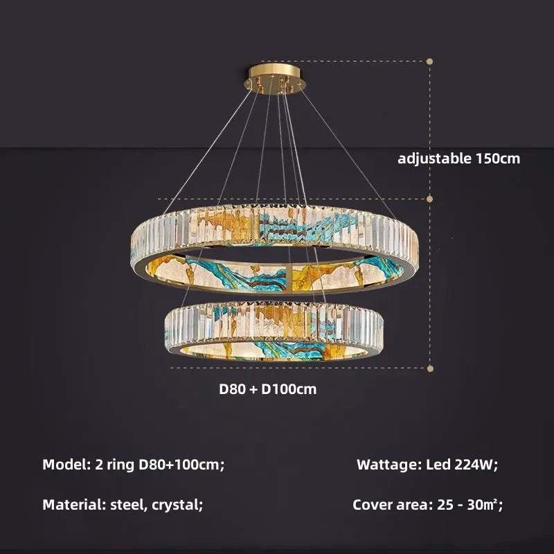 Circle Steel LED Pendant Chandelier, Modern Dimmable Lighting for Living Room Home Decor