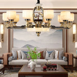 Copper Jade Duplex Chandelier: Chinese Villa Hall Lighting for Hotel Lobby & Living Room