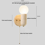 Yellow Travertine Wood Wall Light: Up Down Rotate LED Fixture with Pull Chain Switch.