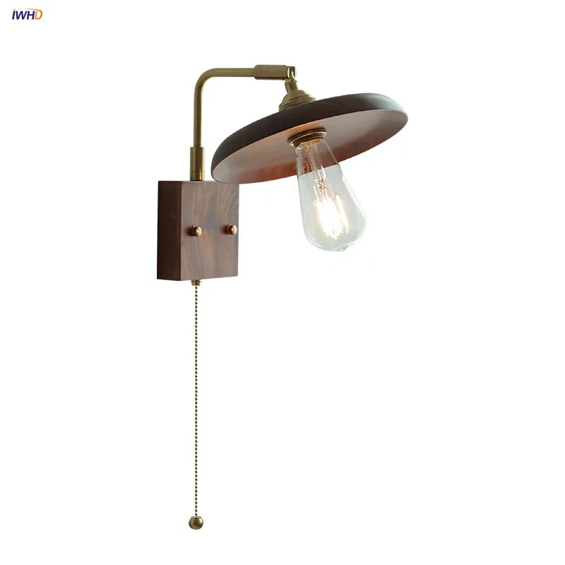 Vintage Copper LED Wall Light Sconce with Pull Chain Switch Rotation