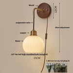 Wood LED Wall Lamp with Pull Chain Switch for Living Room, Dining Room, Bathroom