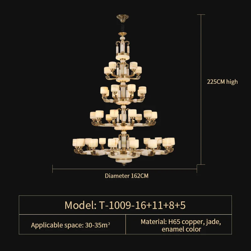 Luxury Chinese Style Copper Jade Living Room Chandelier
