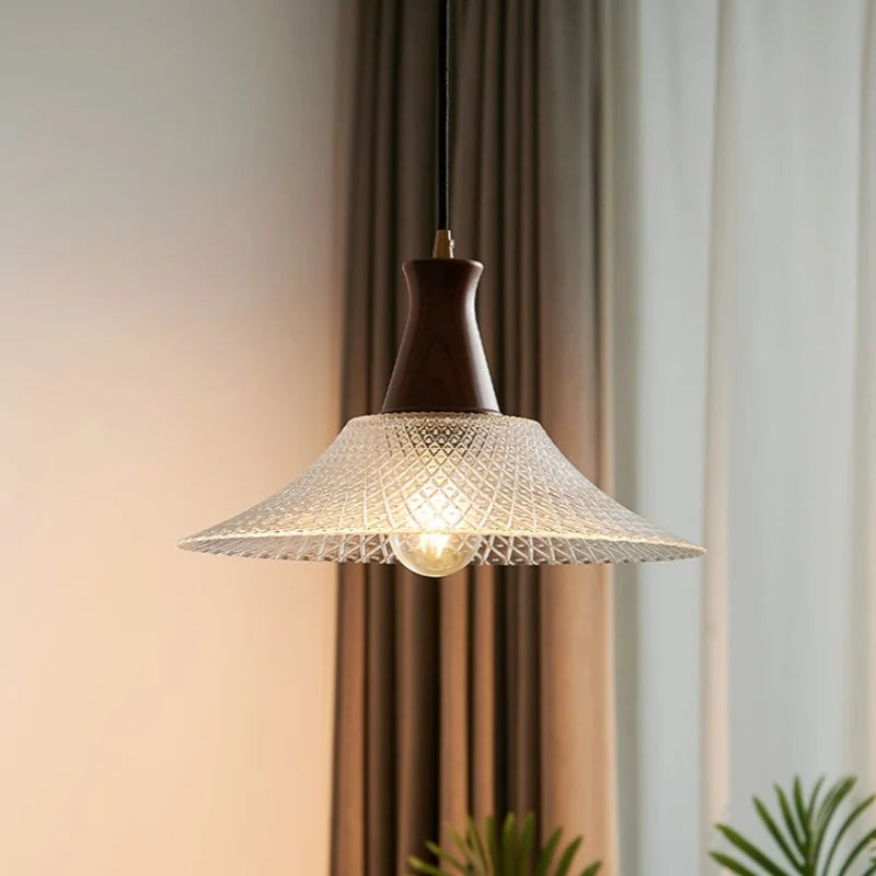 Modern Wood Glass LED Pendant Lamp for Living Room, Bedroom & Kitchen