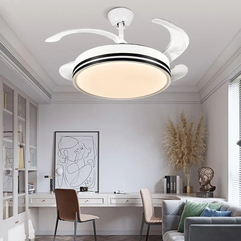 Modern LED Ceiling Fan with Retractable Blades and Remote Control