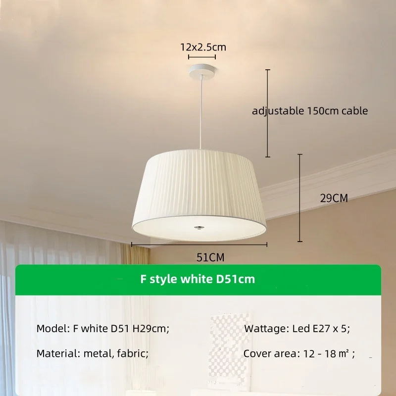 Nordic Fabric LED Chandelier Minimalism Pendant Light for Bedroom Dining Room