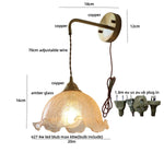 Amber Glass LED Wall Sconce with Pull Chain Switch for Bedroom and Bathroom