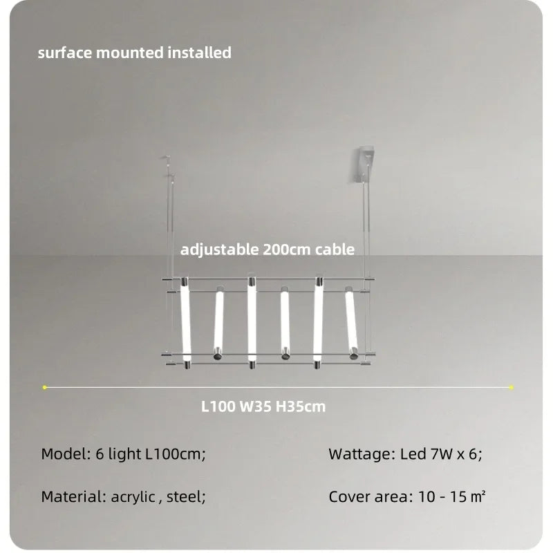 Modern Steel Bar LED Pendant Lights for Kitchen Island, Minimalist Acrylic Hanging Lamp Fixture