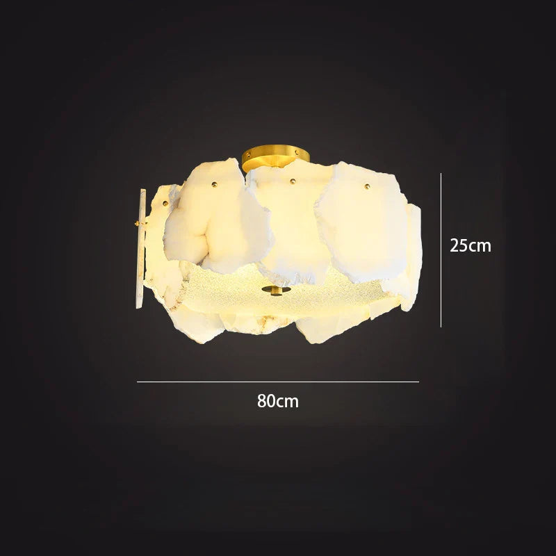 Ivory White Marble Copper LED Ceiling Light Luxury Modern Fixture