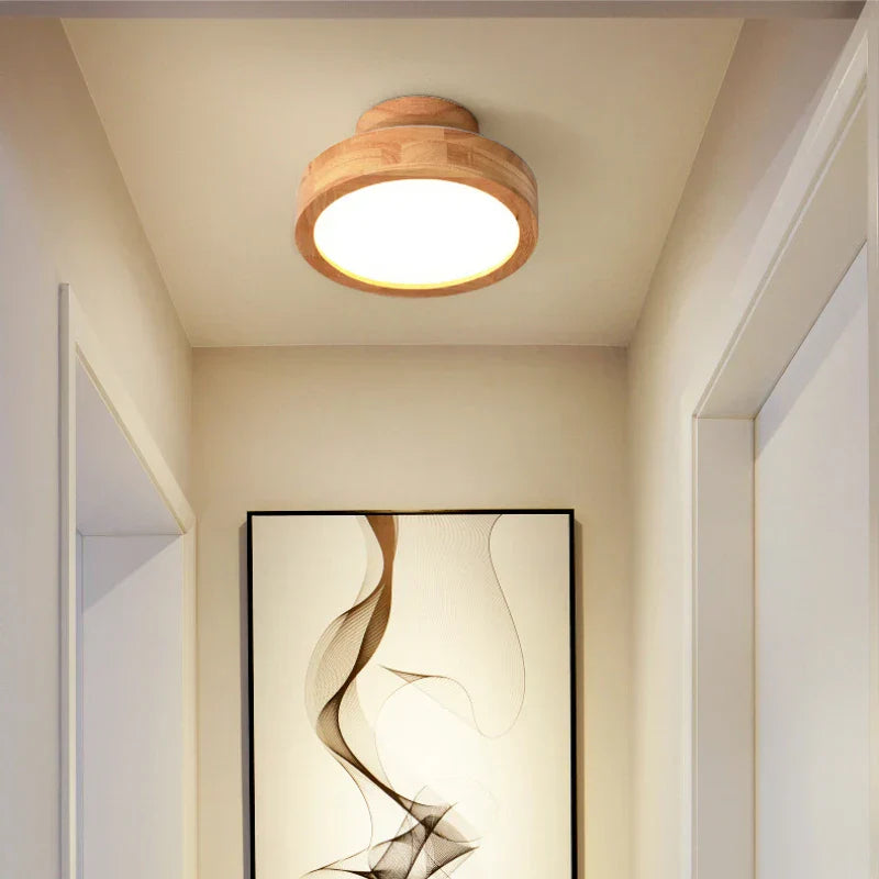 Circular Wood Ceiling Lamp LED Lighting for Living Room, Bedroom, Hallway, and Bathroom