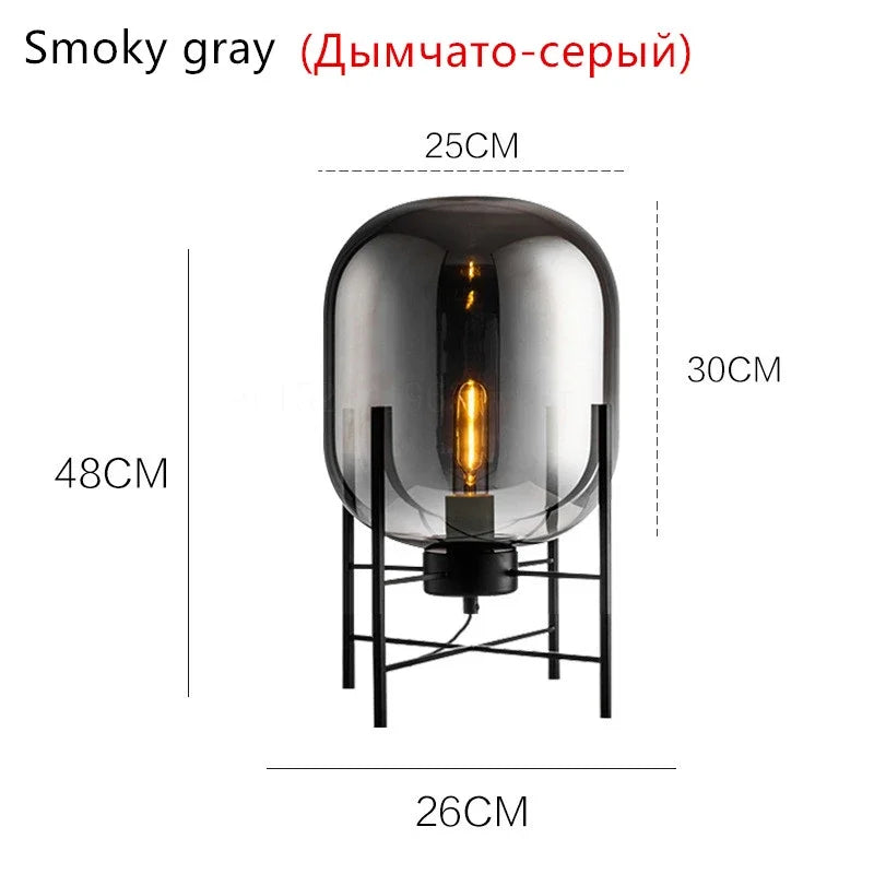 Nordic Smoky Gray Glass Table Lamp Postmodern Iron Desk Lamps for Living Room