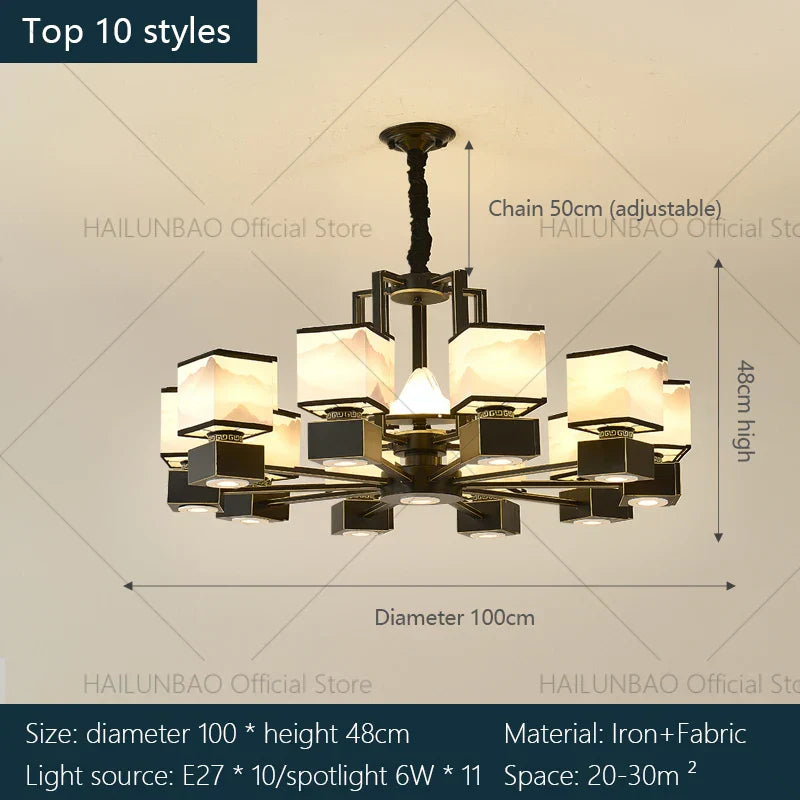 Chinese Zen Marble Chandelier for Living Room, Restaurant, and Bedroom