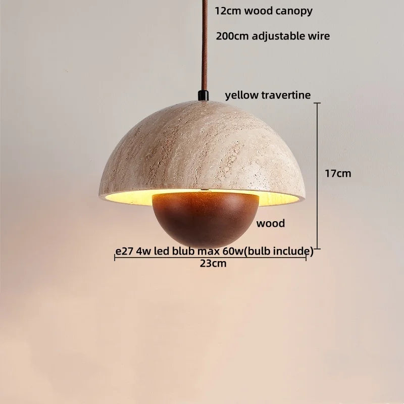 Yellow Travertine LED Pendant Light: Wabi Sabi Dining Room Decor