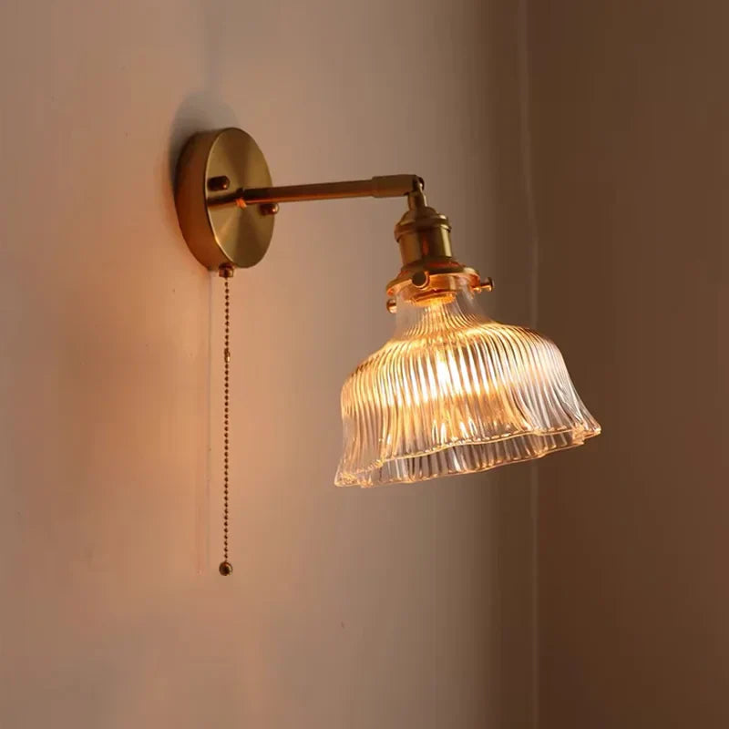 Nordic LED Wall Lights Pull Chain Switch Copper Glass Home Decor