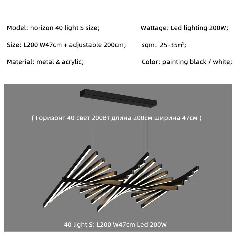 Modern Luxury LED Chandelier Adjustable Pendant Light Black/White Metal