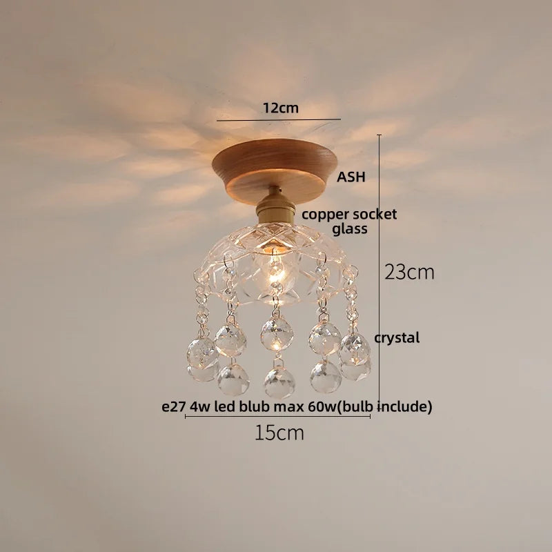 White Ceramic LED Ceiling Lamp Wood Ash Nordic Modern Copper Light