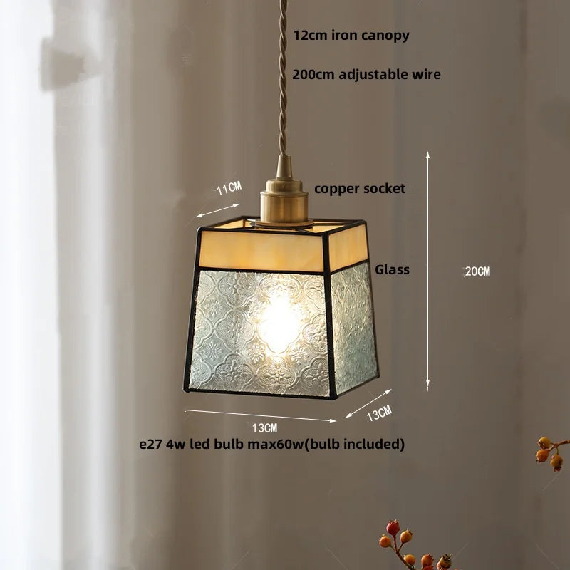Walnut Wood LED Pendant Light Fixture with Colorful Glass Hang Lamp