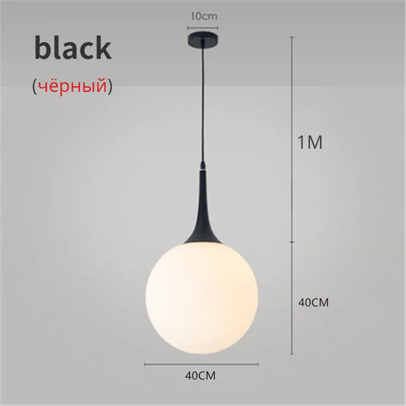 Glass Ball LED Pendant Lights for Modern Living Room, Black/White Horn Fixtures