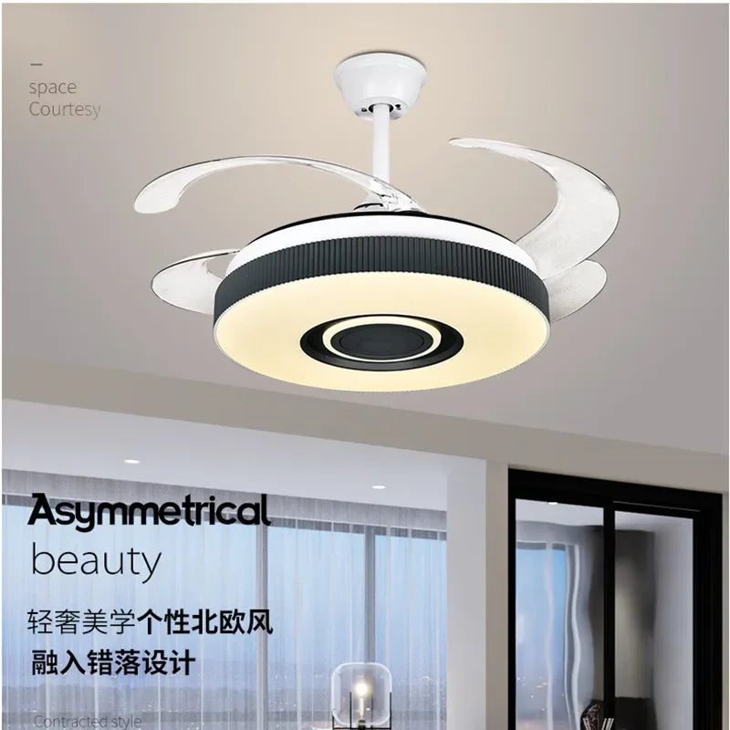 Afralia Retractable Ceiling Fan Chandelier with Remote Control and Invisible LED Lights