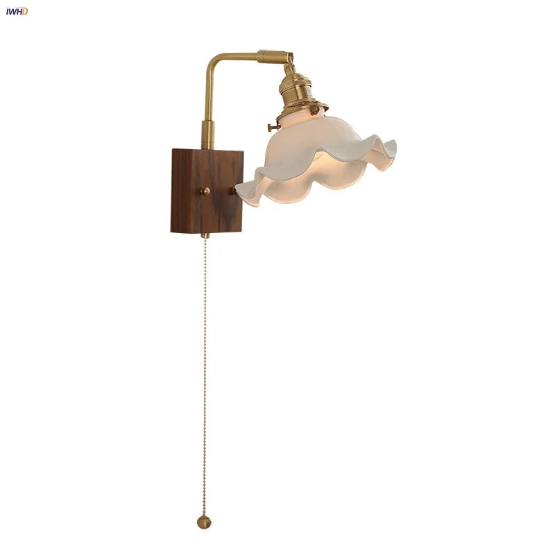 Modern Walnut Brass LED Wall Light Rotatable Bedside Sconce Stair Fixture