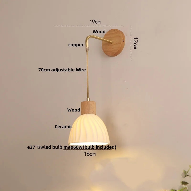 Adjustable LED Wall Light Fixture with Ceramic Wood Base for Home Decor