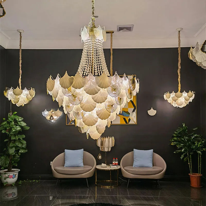 Ginkgo Gold LED Chandelier Fixture for Living Room