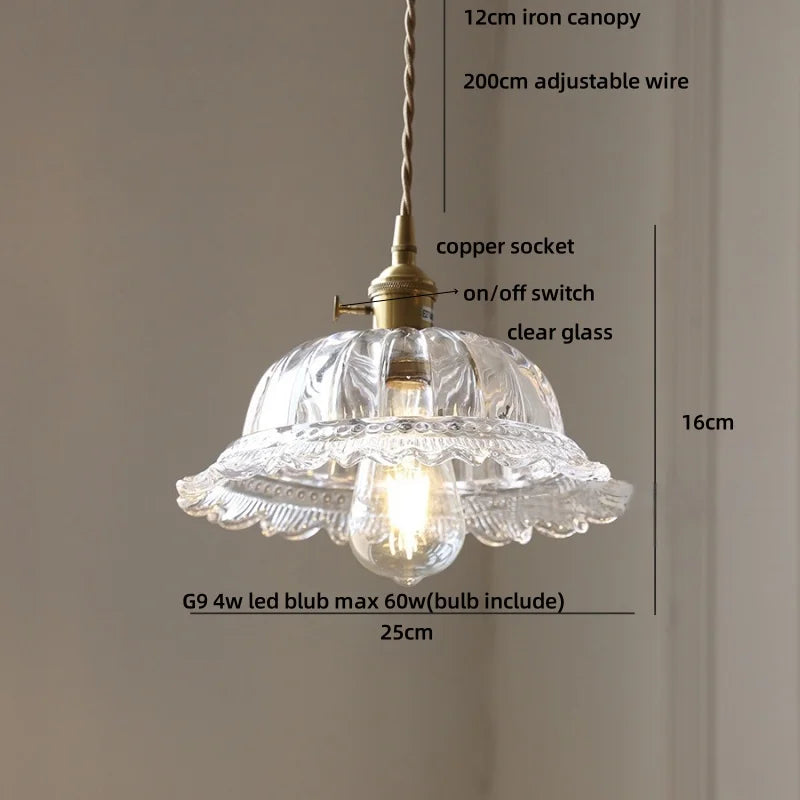 Afralia™ Flower Glass LED Pendant Lights with Walnut Wood Finish