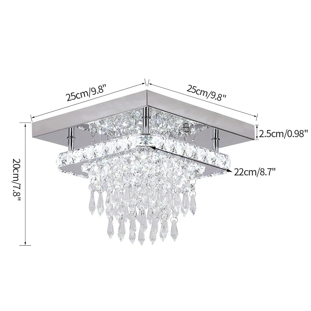 Crystal Square LED Chandelier: Modern Dimmable Ceiling Light for Bedroom, Living, Dinning Rooms