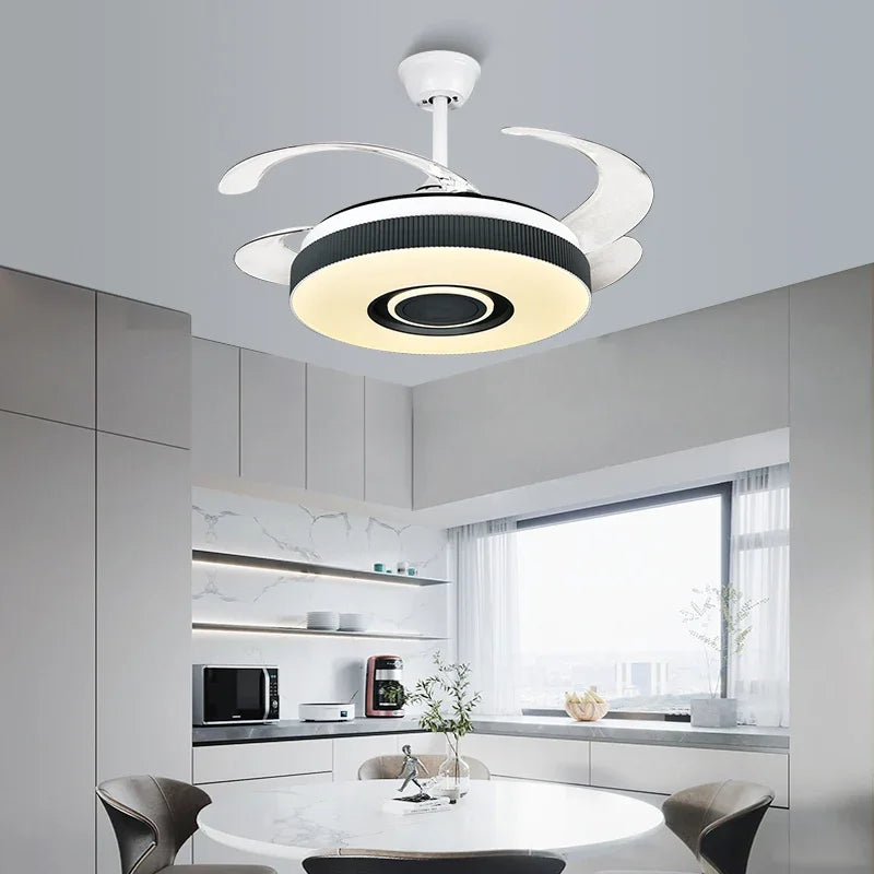 Afralia Retractable Ceiling Fan Chandelier with Remote Control and Invisible LED Lights