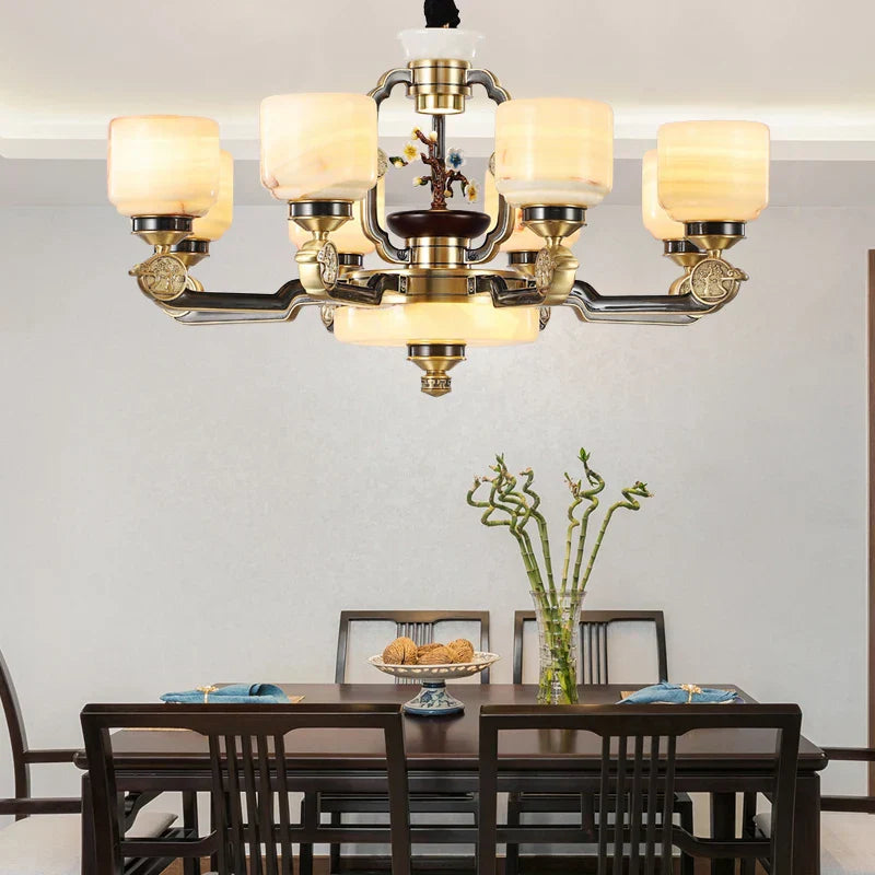 Copper Jade Duplex Chandelier: Chinese Villa Hall Lighting for Hotel Lobby & Living Room