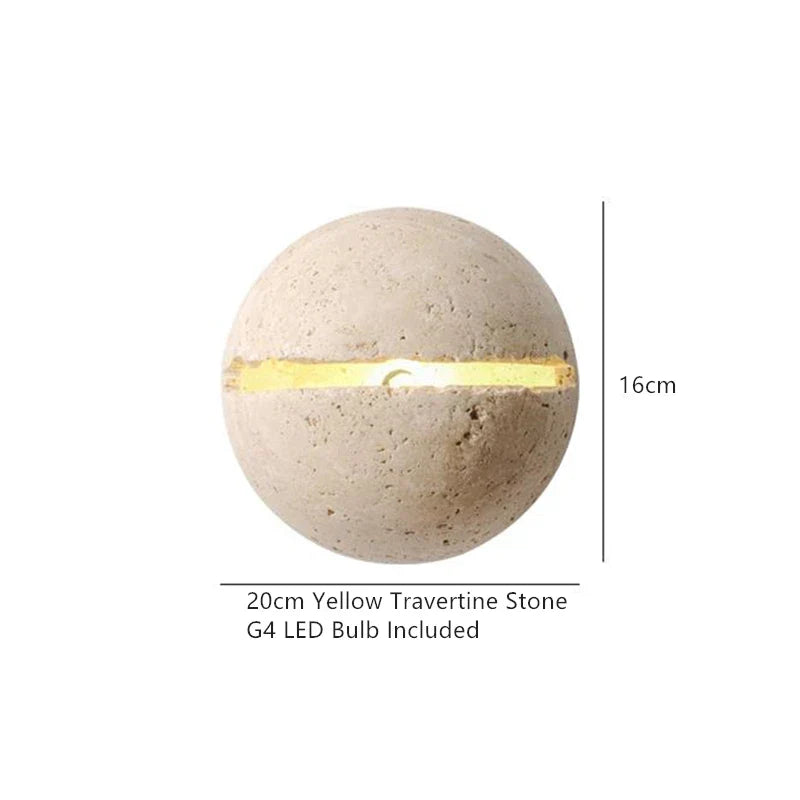 Yellow Travertine LED Wall Lamp Round Bedside Light Fixtures