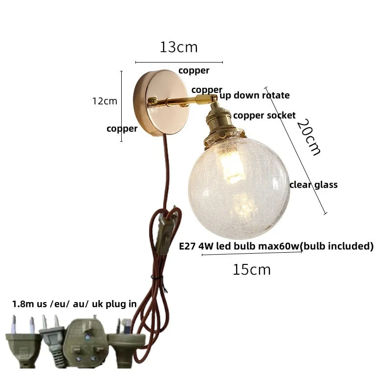 Rotatable Copper LED Wall Lamp with Pull Chain Switch