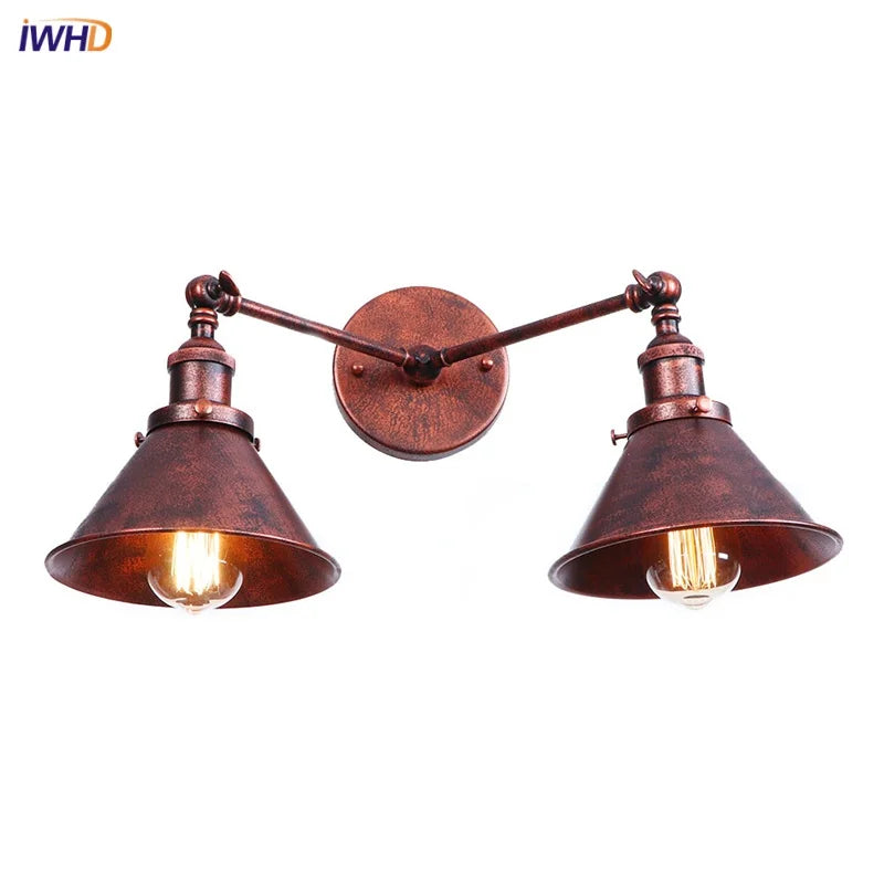 Rustic LED Wall Lights 2 Heads Adjustable Lamparas for Kitchen Restaurant Mirror
