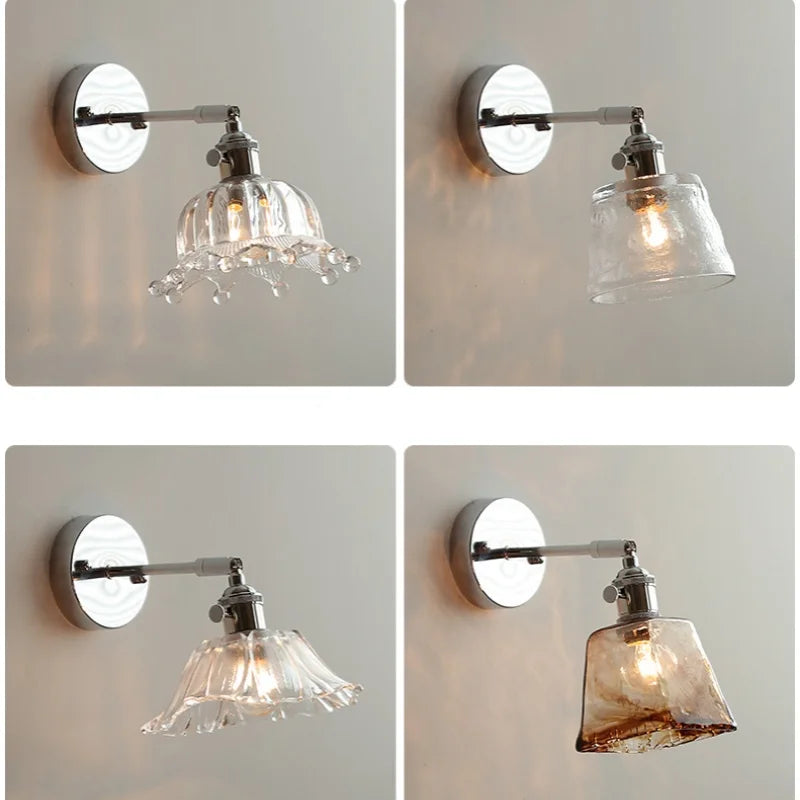 Afralia™ Iron Rotate LED Wall Light Modern Pull Chain Switch Clear Glass Wandlamp