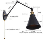 Vintage Iron Gold LED Wall Lamp with Long Arm and Pull Chain Switch