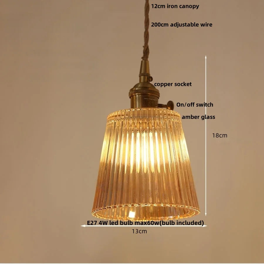 Afralia™ Nordic LED Pendant Light Walnut Glass Copper Kitchen Bar Hanging Lamp