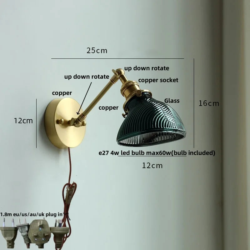 Afralia™ Brass Swing Arm LED Wall Light Fixture with Rotatable Arms & Pull Chain Switch