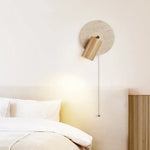 Rotating Wood LED Wall Sconce Pull Chain Light for Bedroom & Bathroom