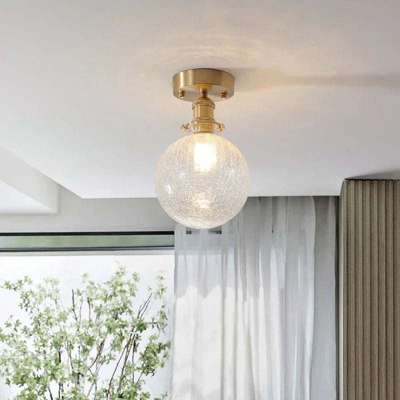 Glass LED Ceiling Light for Living Room, Modern Copper Canopy, Nordic Style Fixtures
