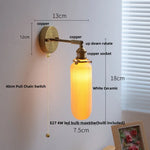 White Ceramic LED Wall Sconce with Pull Chain Switch & Rotate Copper Finish