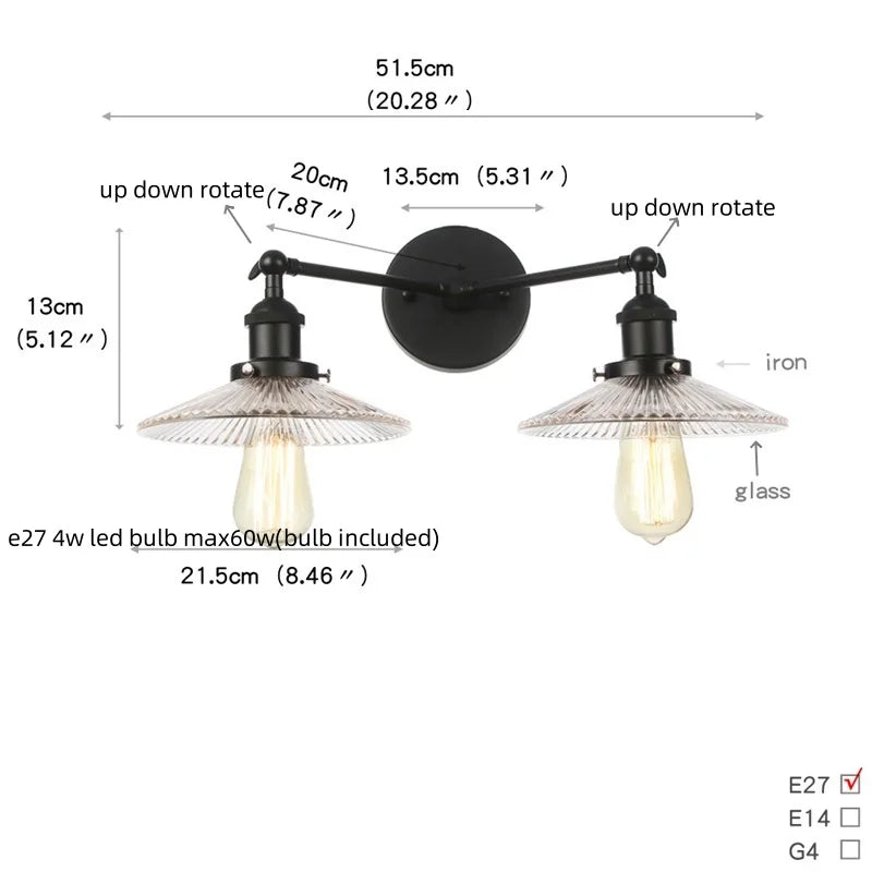 Black LED Wall Sconce 2-Head Lamp for Bedroom Bathroom Mirror