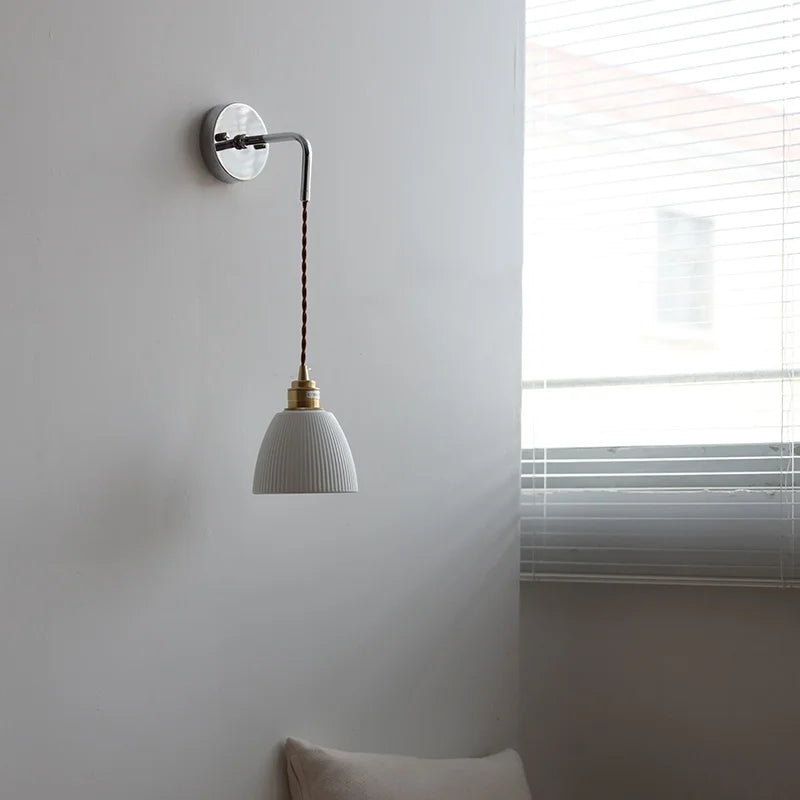 Ceramic LED Wall Sconce Pull Chain Switch Bedside Lamp White Nordic Modern Fixtures