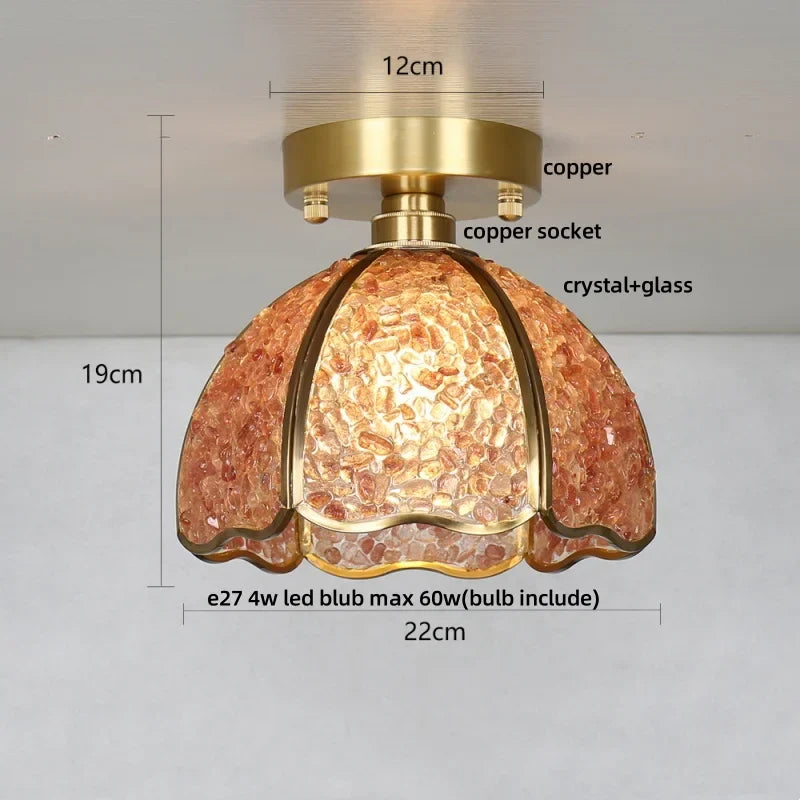 Handcrafted Glass Crystal Copper Ceiling Light Fixture for Dining Bedroom Kitchen
