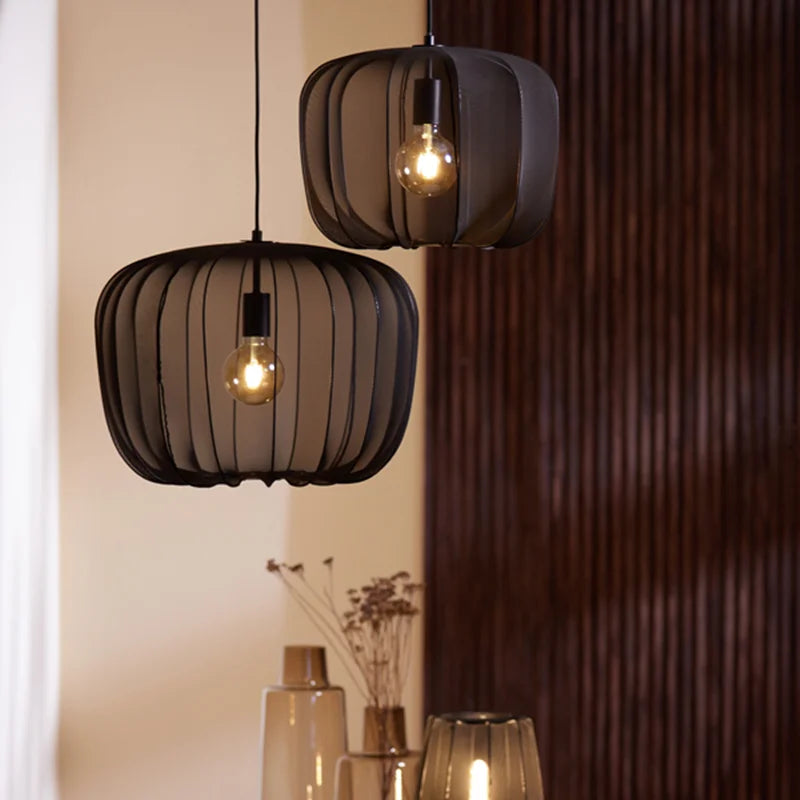 Plumeria Lantern Pendant Light: Minimalist French Country Fabric Lamp for Dining Staircase & Kitchen Island.