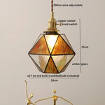 Amber Glass LED Pendant Light - Nordic Modern Copper Suspension Luminaire for Home