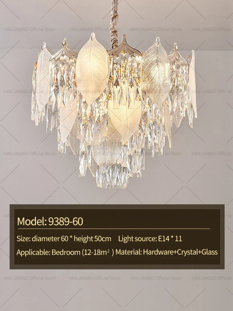 Crystal Leaves Chandelier: Elegant Postmodern Lighting for Living Room, Dining Room, Bedroom