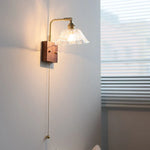 Walnut Glass LED Wall Light: Modern Brass Rotatable Bedside Lamp