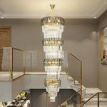 Elegant Crystal Hollow Long Chandelier for Duplex Living Room and Stairwell