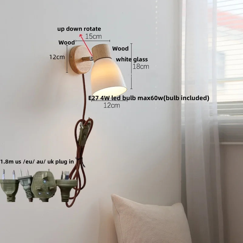 Ceramic Wood Wall Light Fixture, Modern Nordic LED Sconce Bedside Lamp